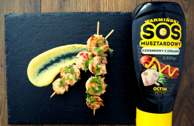 Grillowane krewetki z sosem musztardowym
